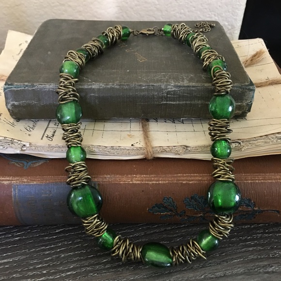 Vintage Brass and Glass Necklace and Bracelet Set - Picture 3 of 8